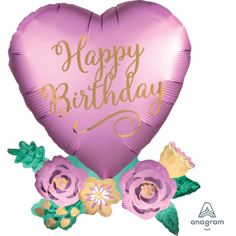 Anagram 30" Happy Birthday Heart with Flowers Balloon